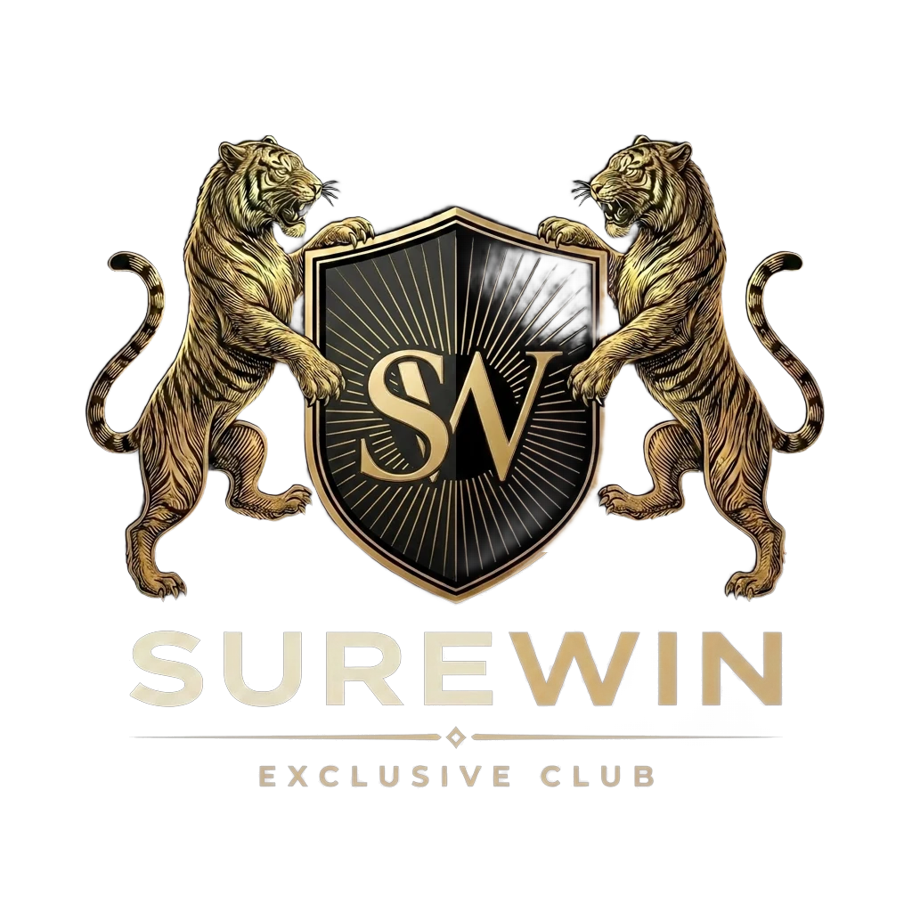 The SureWin Club crest: twin gold tigers flanking an obsidian shield